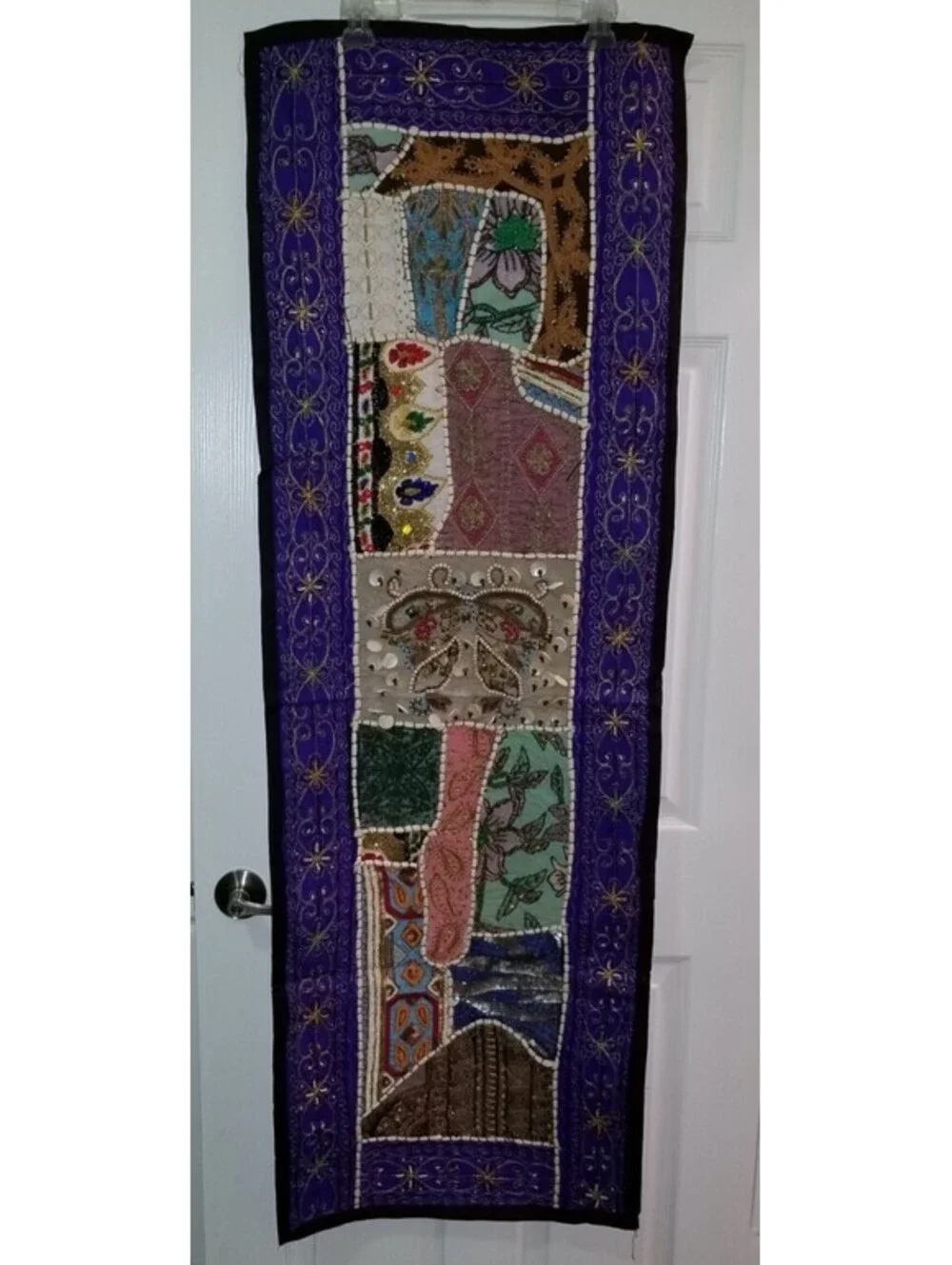 HAND BEADED EMBELLISHED INDIA WALL ART TAPESTRY PATCHWORK RECTANGLE 58 x 20